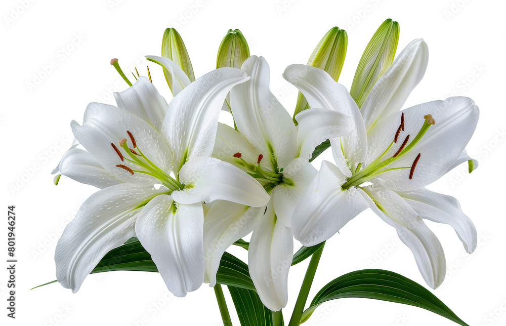 Fototapeta premium White lily flowers, cut out - stock png.