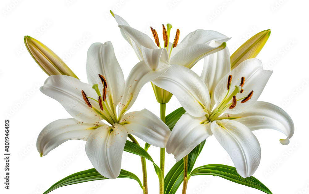 White lily flowers, cut out - stock png. White lily flowers, cut out - stock png.