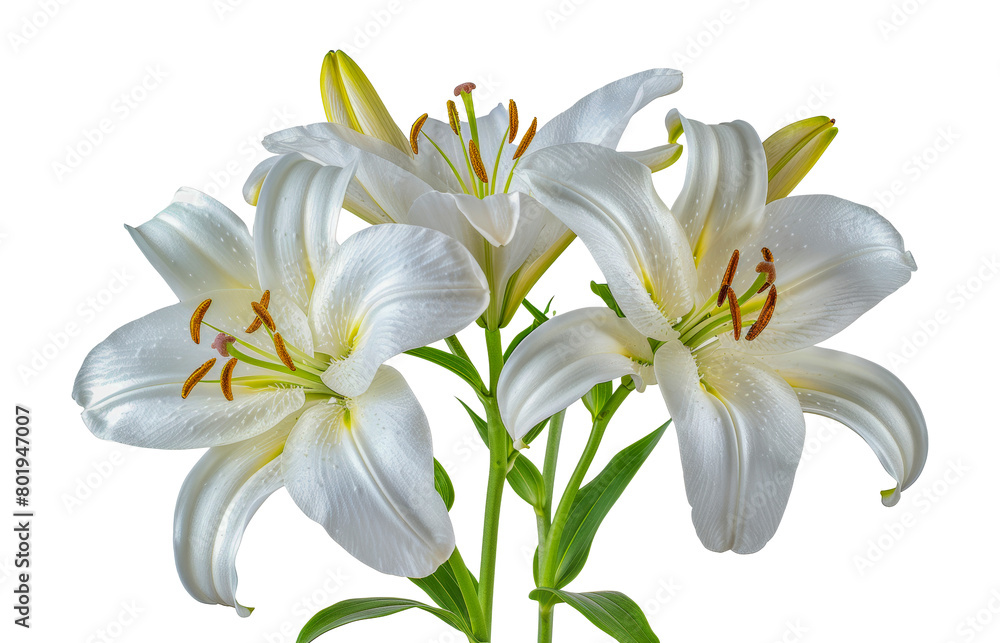 Fototapeta premium White lily flowers, cut out - stock png.