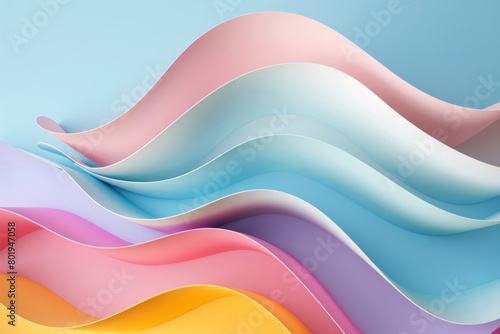 Colorful Pastel Paper Sheets in Curved Wave Form