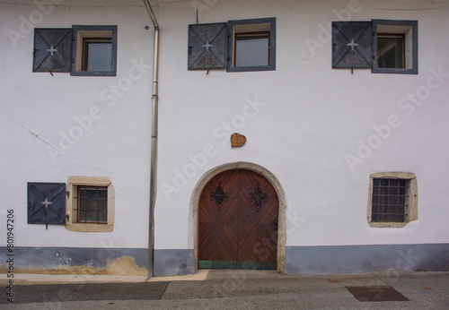 The historic Firbars House on Kopaliska Ulica street in Skofja Loka in Gorenjska, Slovenia. Called Firbarjeva Hisa in Slovenian, it is named after the building's original activity - dyeing