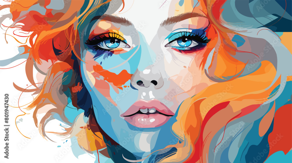 Beautiful young woman with creative makeup closeup Vector