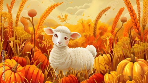 Cute Lamb Surrounded by Aut...
