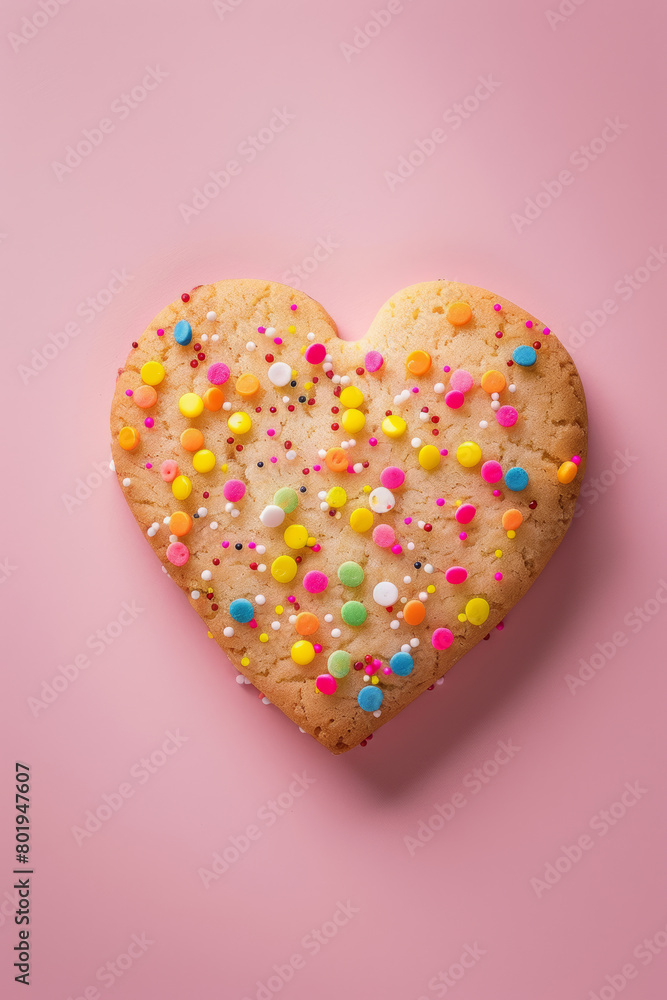 Treat: Heart-Shaped Cookie on Pastel Background Treat: Heart-Shaped Cookie on Pastel Background