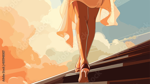 Woman in heels going up stairs outdoors closeup vector