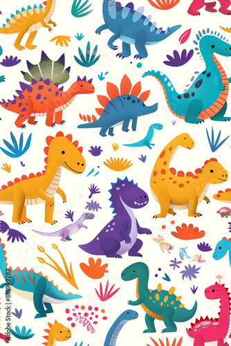 Seamless pattern with cute dinosaurs for children textile   wallpaper   posters and other design. ai generative