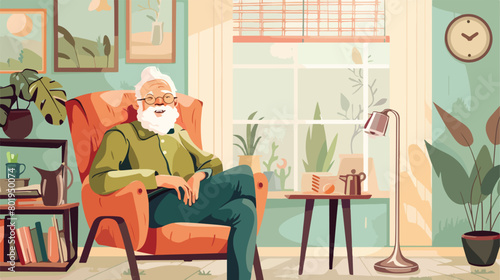 Happy senior man in nursing home Vector illustration.