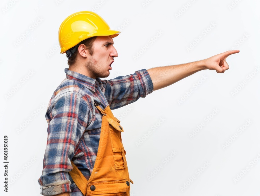 Frustrated Construction Worker Pointing Away Frustrated Construction Worker Pointing Away