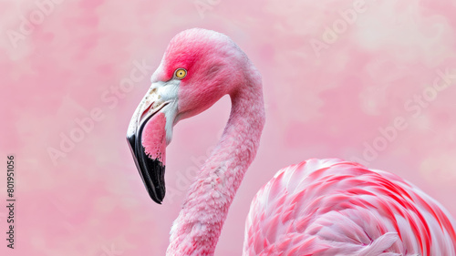 Pastel Flamingo Portrait, Close-Up Profile Shot with Soft Lighting