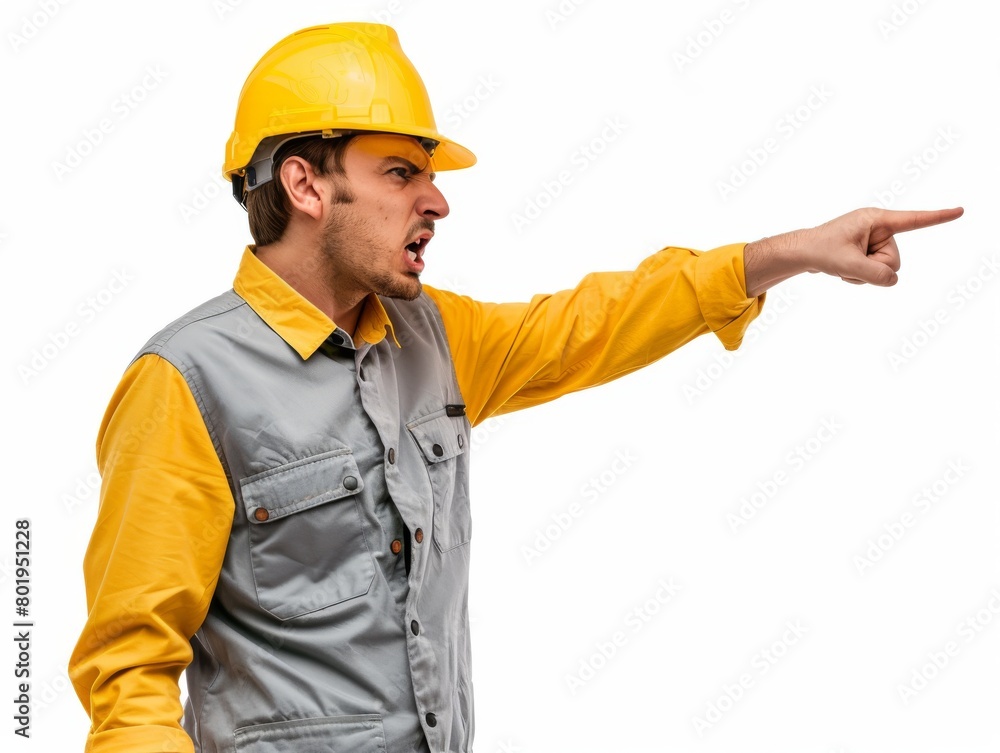 Frustrated Construction Worker Pointing Away Frustrated Construction Worker Pointing Away