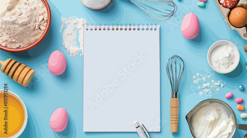 Blank notepad for recipes with pen baking tools and E photo