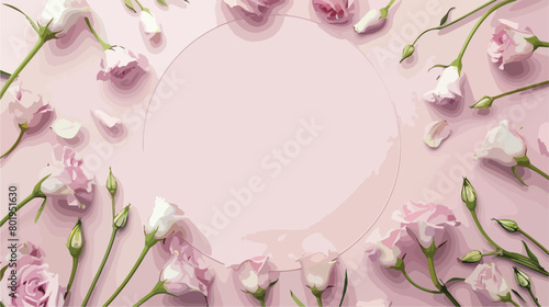 Blank round frame and beautiful eustoma flowers  photo