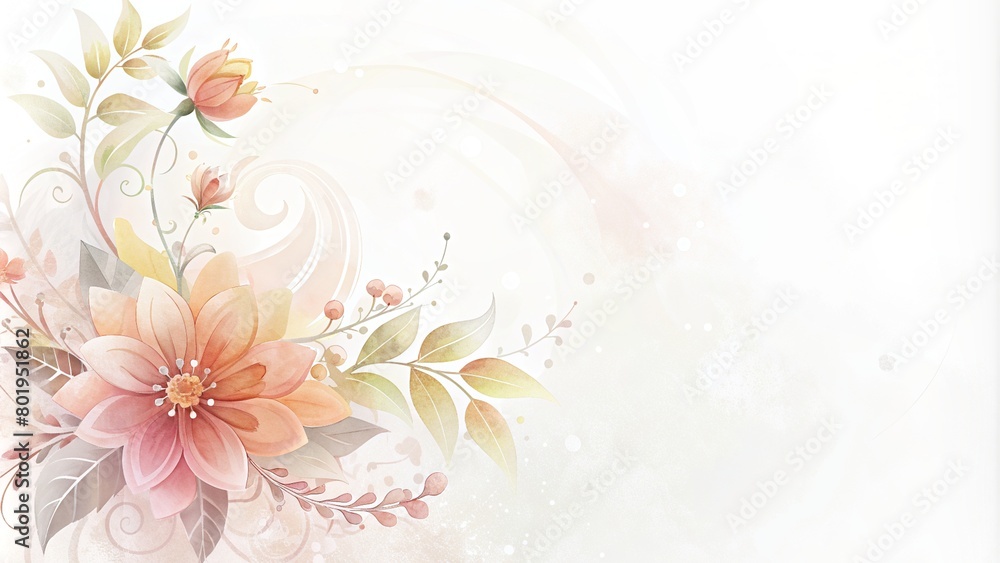 Digital painting of flowers floral on a white background with a blank area for text Digital painting of flowers floral on a white background with a blank area for text