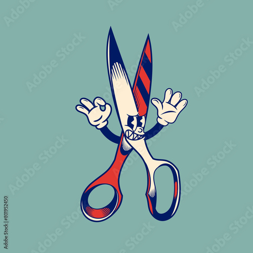 Retro character design of scissors
