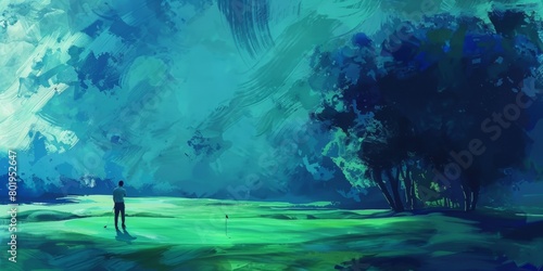 The background is completely mix Blue and Green with no texture and the Golf is in the right hand side
