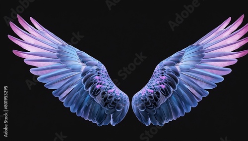 angel wings on black background, angel white wings isolated on background