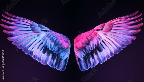angel wings on black background, angel white wings isolated on background photo