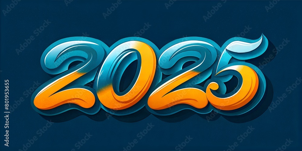 Obraz premium year of 2025 with stylish caligrapic design on orange blue color,