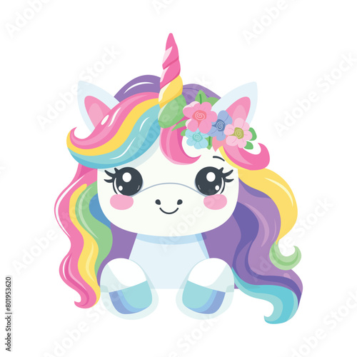 Colorful isolate cute unicorn. Vector illustration.