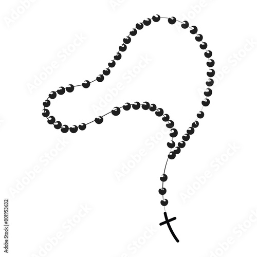 Hand drawn Rosary illustration. Rosary beads with Holy Cross.
