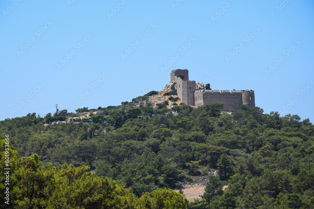 Ancient fortress on the island of Rhodes. A beautiful fortress tower from the battle