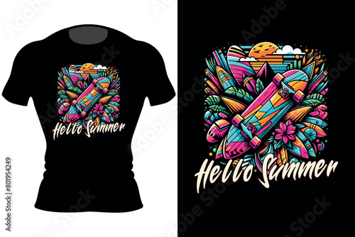 Summer t-shirt trendy design vector illustration EPS-10, Generative Ai