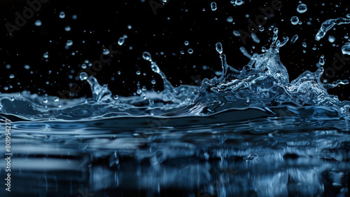 Glowing Water Splash  Dark Blue Background