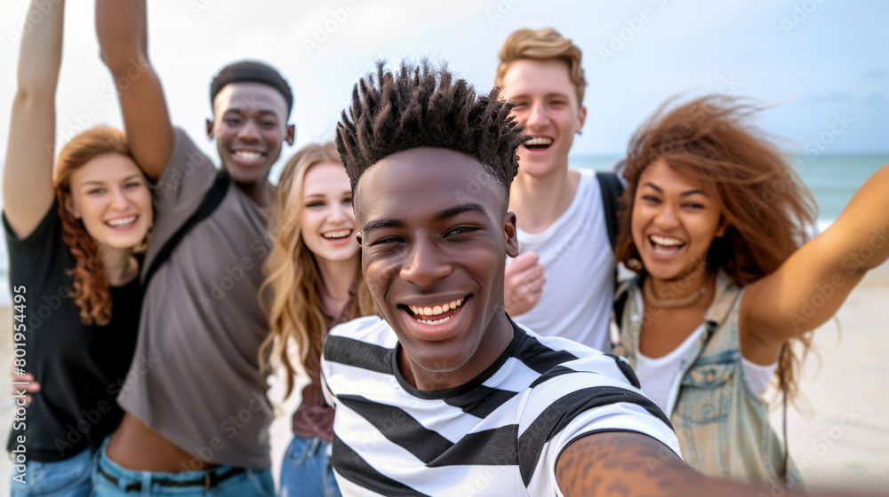 custom made wallpaper toronto digitalJoyful Multiracial Teenagers Celebrating on the Beach - Youthful Energy, Friendship