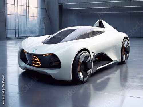 Futuristic white transport  car of future  modern design  ecology car.