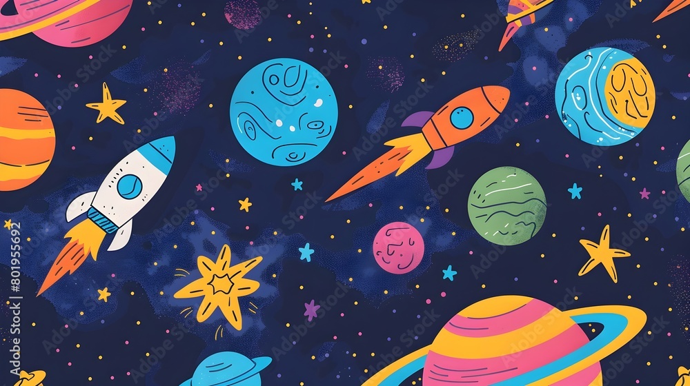 Vibrant and Playful Space-Themed Cover Design for Grade 5 Students Vibrant and Playful Space-Themed Cover Design for Grade 5 Students