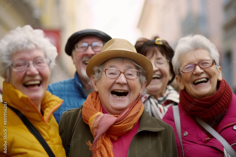 Group of senior women having fun on a street in Prague, Czech Republic Group of senior women having fun on a street in Prague, Czech Republic