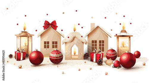 House shaped candle holders with Christmas balls  photo