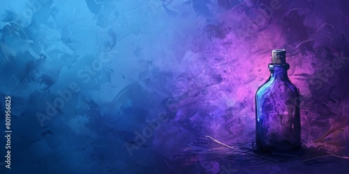 The background is completely mix Blue and Purple with no texture and the a small bottle is in the right hand side