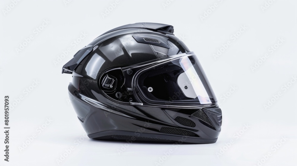 Sleek black motorcycle helmet isolated on a white background, representing safety and protection, AI Generative. Sleek black motorcycle helmet isolated on a white background, representing safety and protection, AI Generative.