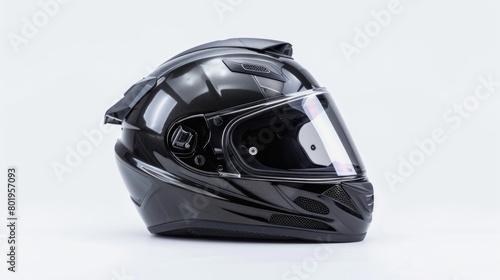 Sleek black motorcycle helmet isolated on a white background, representing safety and protection, AI Generative.