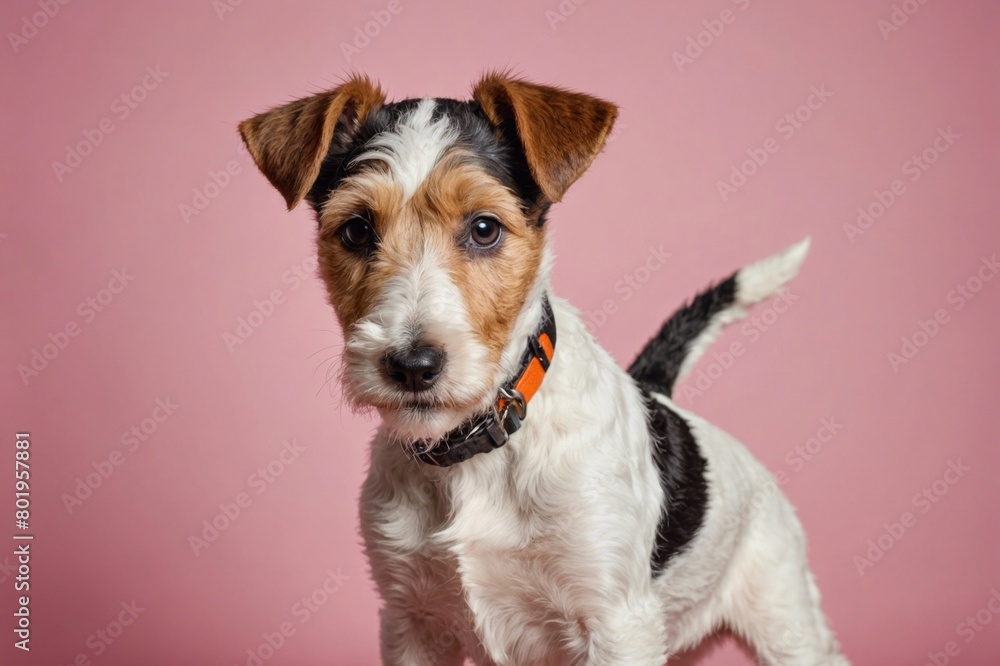 Wire Fox Terrier puppy looking at camera, copy space. Studio shot.