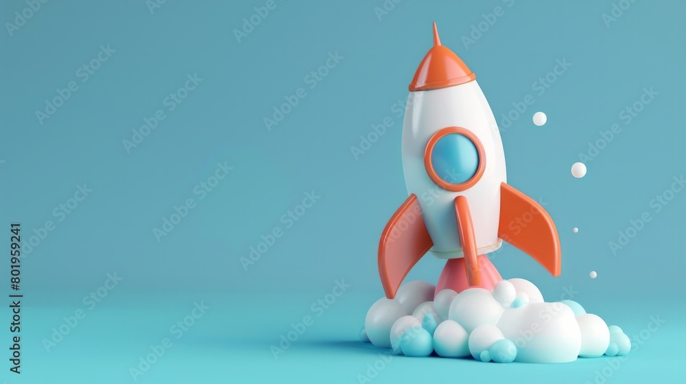 3D cartoon rocket launching into a pastel sky, AI Generative. 3D cartoon rocket launching into a pastel sky, AI Generative.