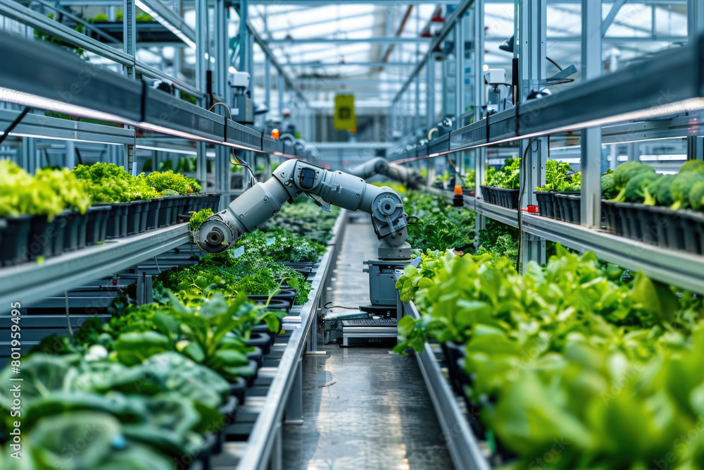 A vegetable greenhouse utilizing high-tech robotic automation technology.

