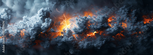 abstract background smoky black and orange lightning 