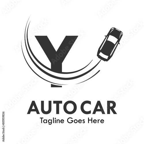 Letter y with car vector logo template. Suitable Fonts for event, promo, logo, banner, monogram and poster. Alphabet label symbol for branding and identity.