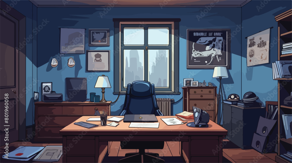 Workplace of detective in police department Vector illustration