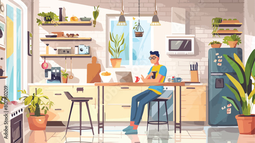 Workplace of food blogger with modern camera Vector illustration photo