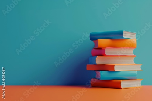 A stack of books with a colorful book on top and a colorful book on the bottom