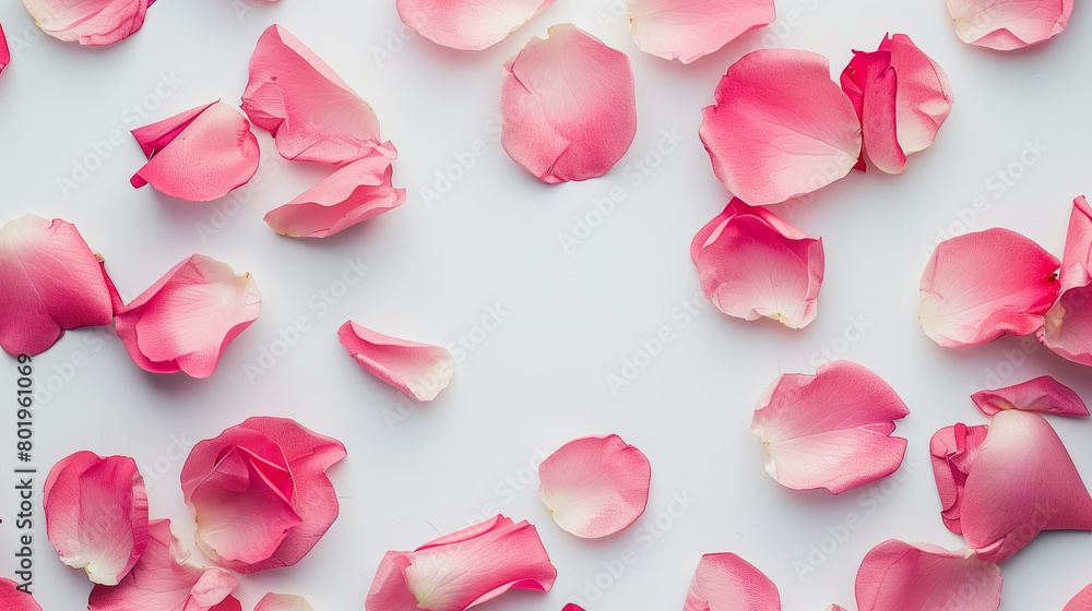 白い背景に並べられたた薔薇の花びら 白い背景に並べられたた薔薇の花びら