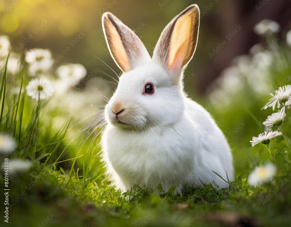 Obraz premium white rabbit in meadow