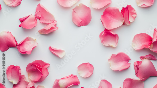 白い背景に並べられたた薔薇の花びら photo