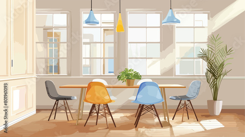Interior of modern room with table and chairs Vector