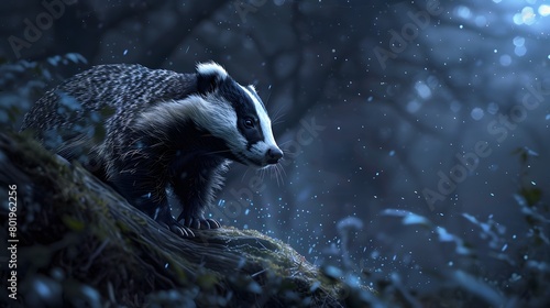 A curious badger emerging from its den under a starlit sky, 4k wallpaper