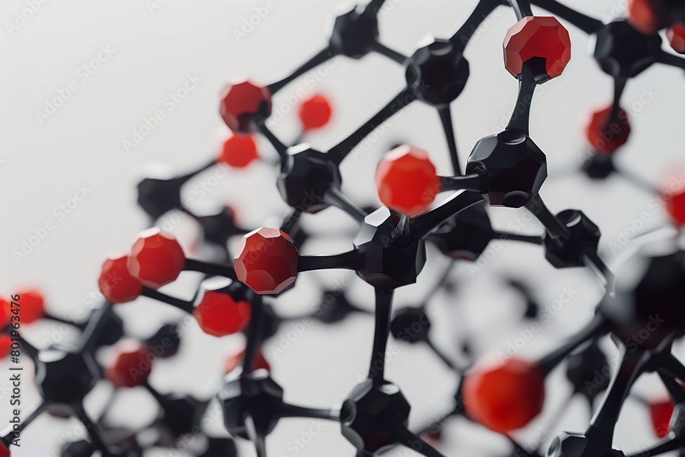 Close-Up of Red and Black Molecular Structure Model
Close-Up of Red and Black Molecular Structure Model