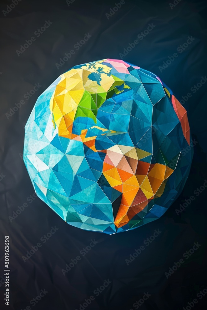 Colorful Geometric Globe Representation on Dark Background
Colorful Geometric Globe Representation on Dark Background